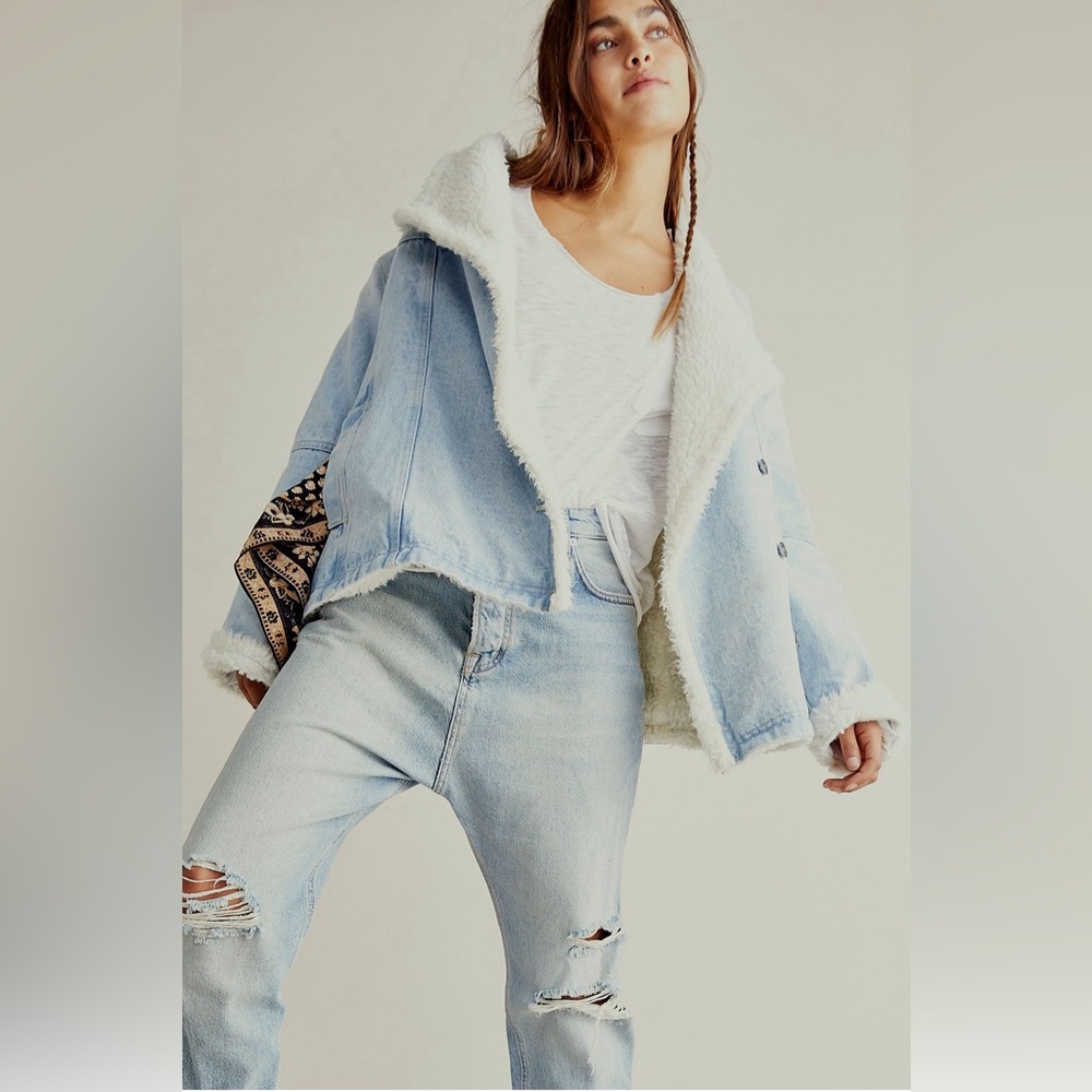 We The Free Twisted Heart Cozy Denim Jacket